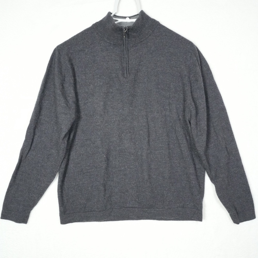Garret Scott Mens Charcoal Gray Extra‎ Fine Merino Wool Quarter Zip Sweater L